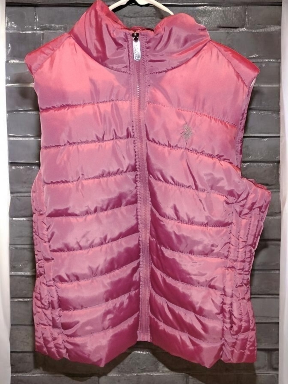 US Polo Assn Rose Pink Full Zip Puffer Vest Jacket Size XL